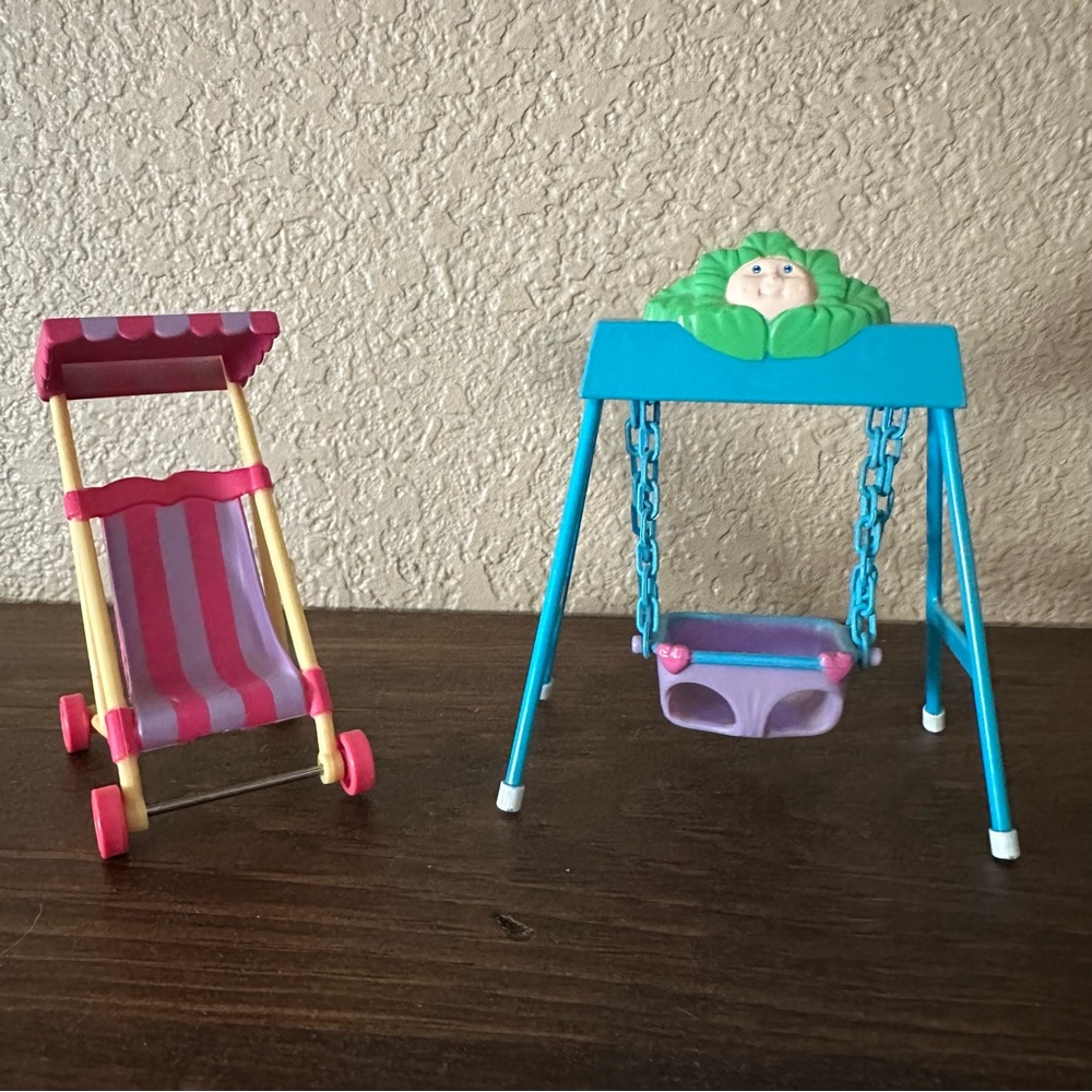 Cabbage Patch miniature doll swing and stroller 1984 vintage set